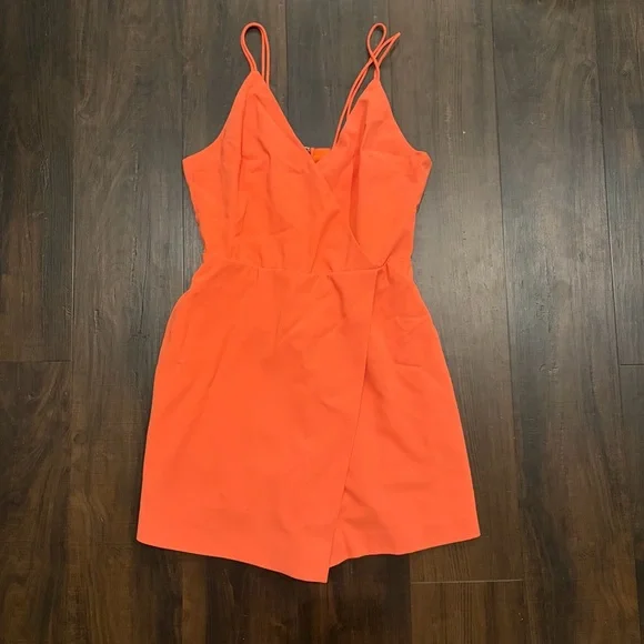 Alice + Olivia Emery Draped Crepe Playsuit Orange Size 2 - Picture 2 of 8